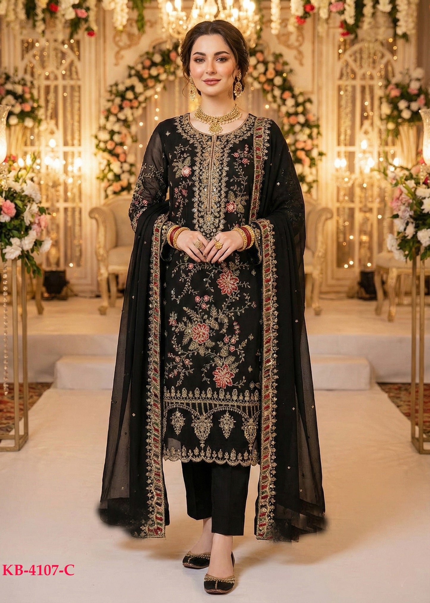 Anaita Black Chiffon Suit with Embroidery & Sequence Work