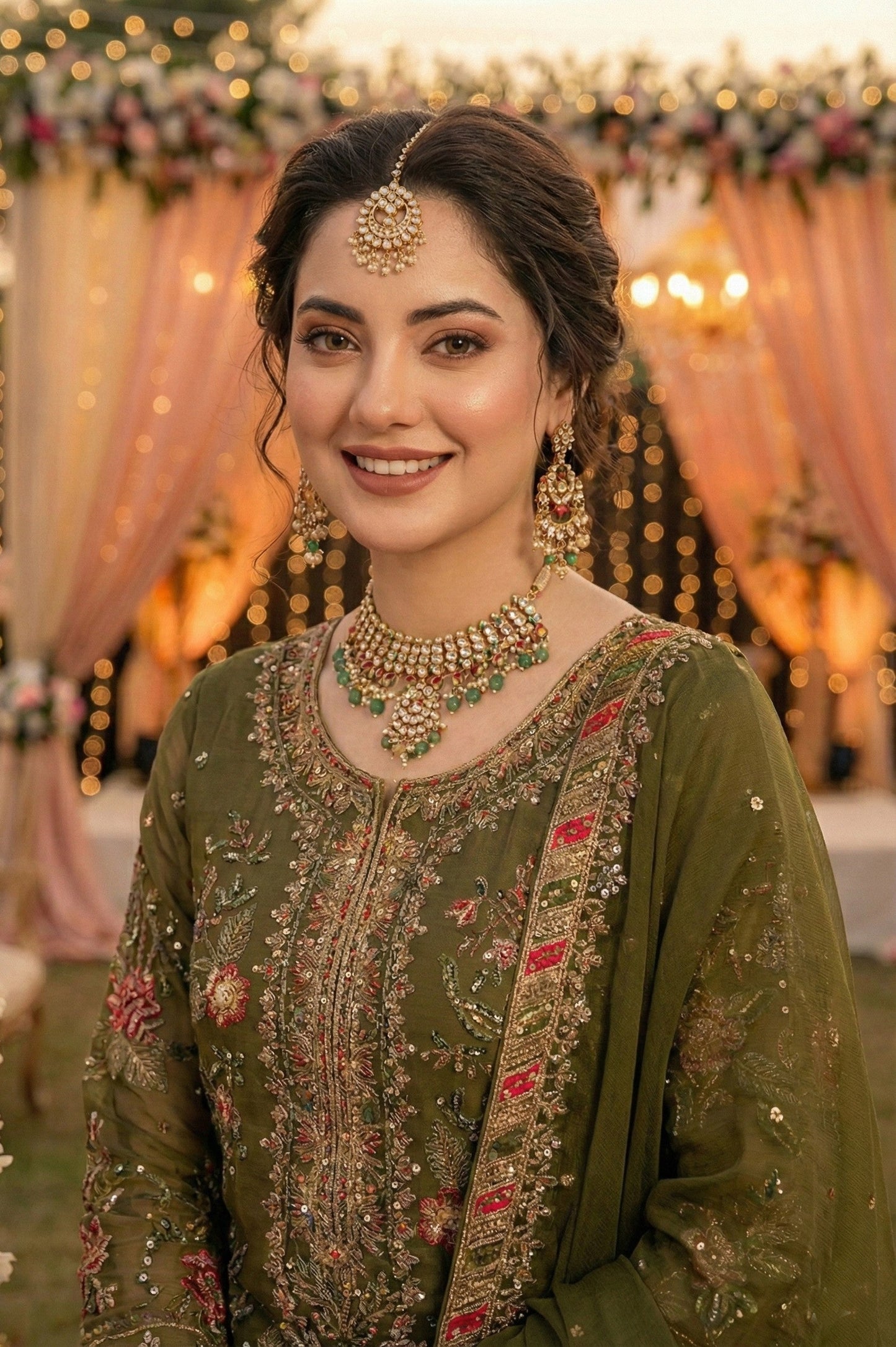 Anaita Mehendi Chiffon Suit with Embroidery & Sequence Work