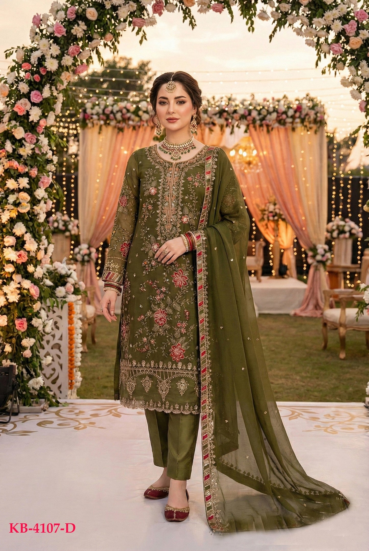 Anaita Mehendi Chiffon Suit with Embroidery & Sequence Work