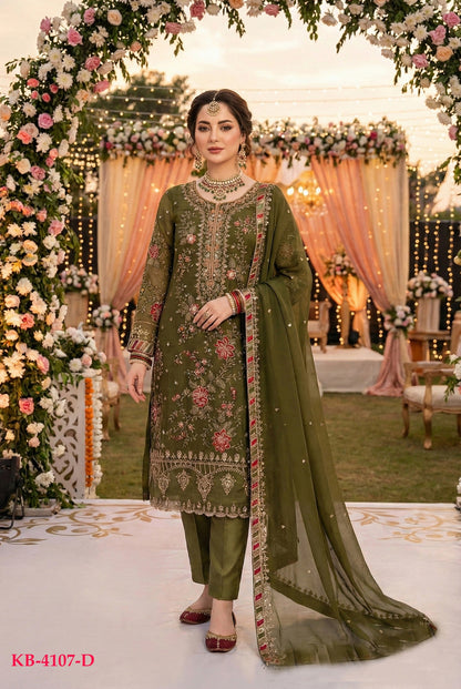 Anaita Mehendi Chiffon Suit with Embroidery & Sequence Work