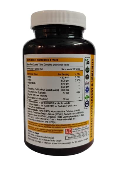 THE BODY RESERVE Vitamin C Tablets with Amla Extract, Zinc & Ginger | 120 Tablets | Daily Dietary Supplement