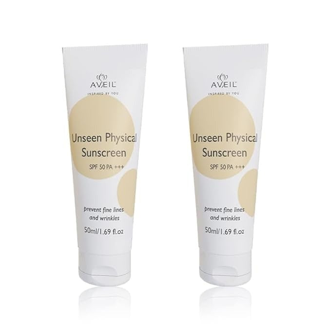 Aveil Unseen Physical Sunscreen SPF 50 PA +++ - 50 ml (Pack of 2)