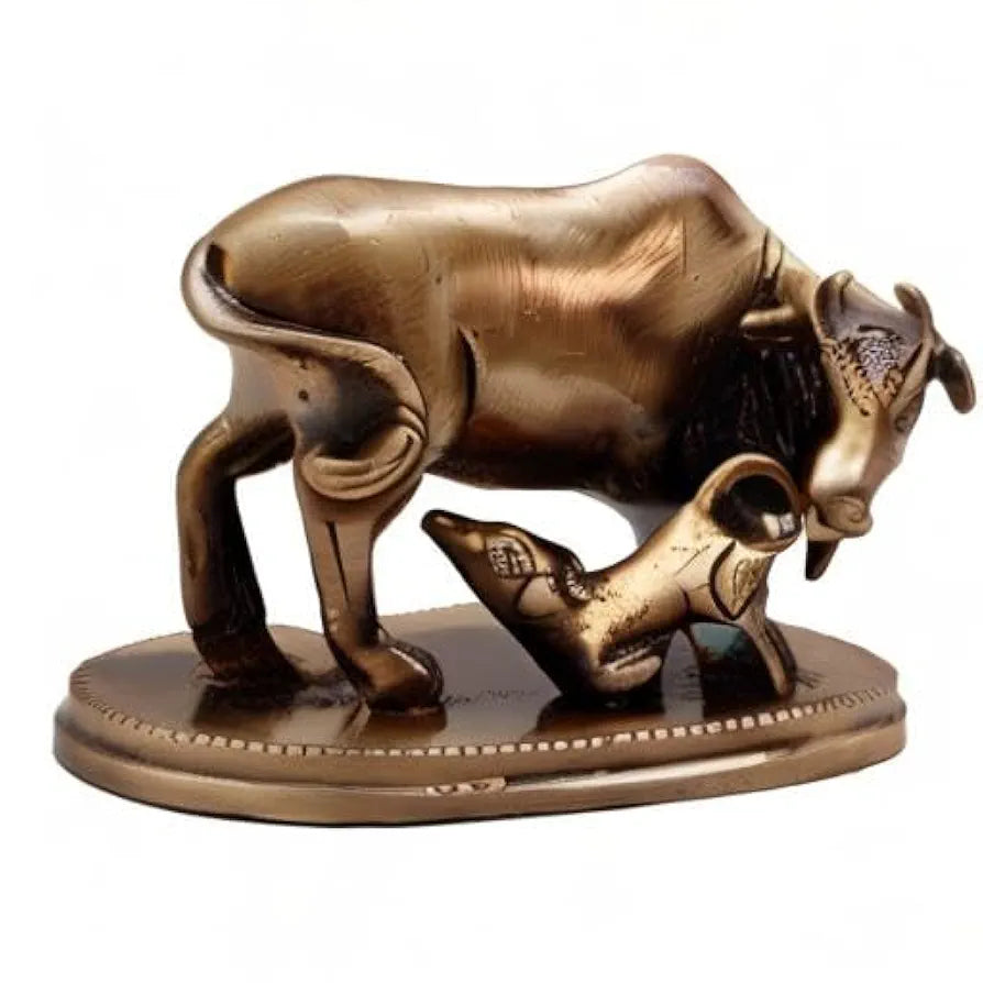 Two Moustaches Brass Kamdhenu Cow & Calf Showpiece