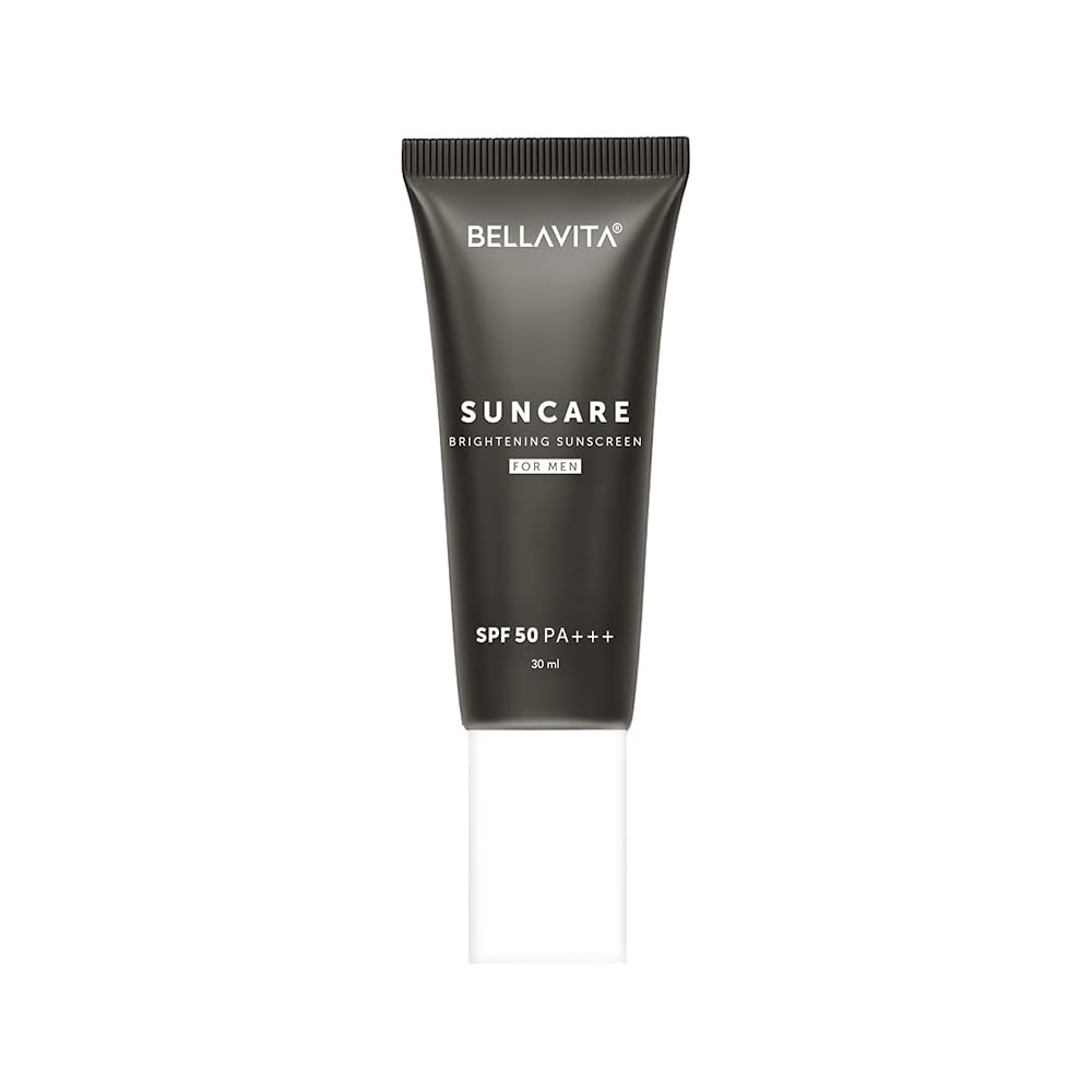 BELLAVITA Suncare Brightening Sunscreen For Men | SPF 50 PA+++ Broad Spectrum Protection | Zero White Cast | Brightens Skin Instantly | Ultra Lightweight | Prevents Tanning & Dullness | Instant Absorption | 30 ml