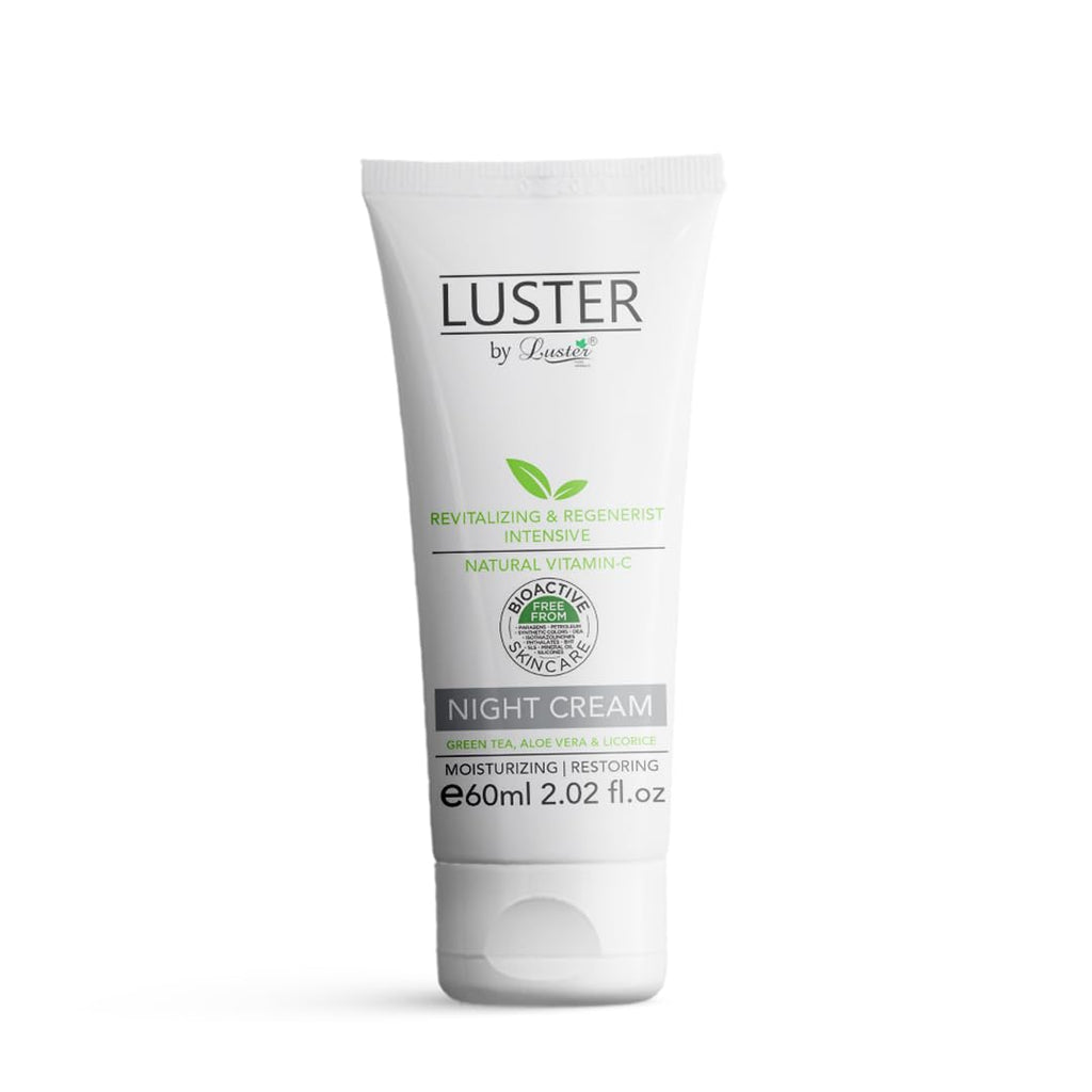 Luster Night Cream Revitalizing & Regenerist Intensive Made With Natural Vitamin â€“ C | Night Cream For Women & Men | Overnight Repair | 100% Organic Acne-Prone Treatment - 60ml