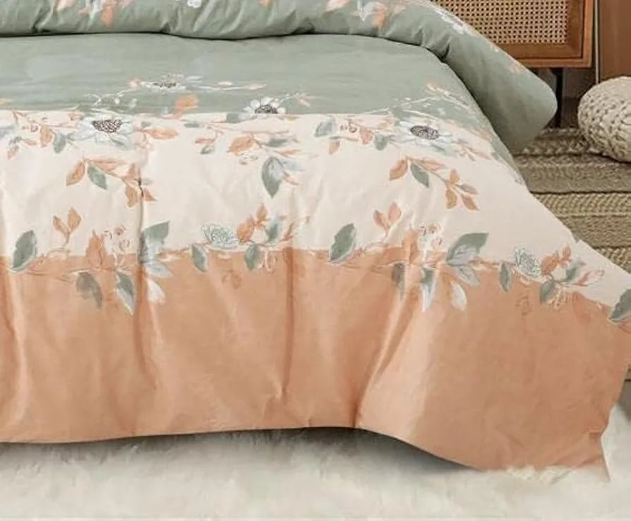 The Home Style 400 TC Cotton Elastic Fitted All Around Printed King Size Double Bed Bedsheet wih 2 Pillow Cover Peach Puff