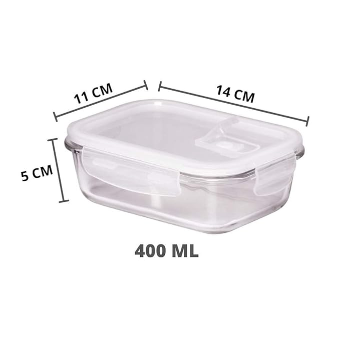 Femora Borosilicate Glass Containers for Kitchen | Storage Box for Kitchen With Air Vent Lid | Set of 3 | 400 Ml