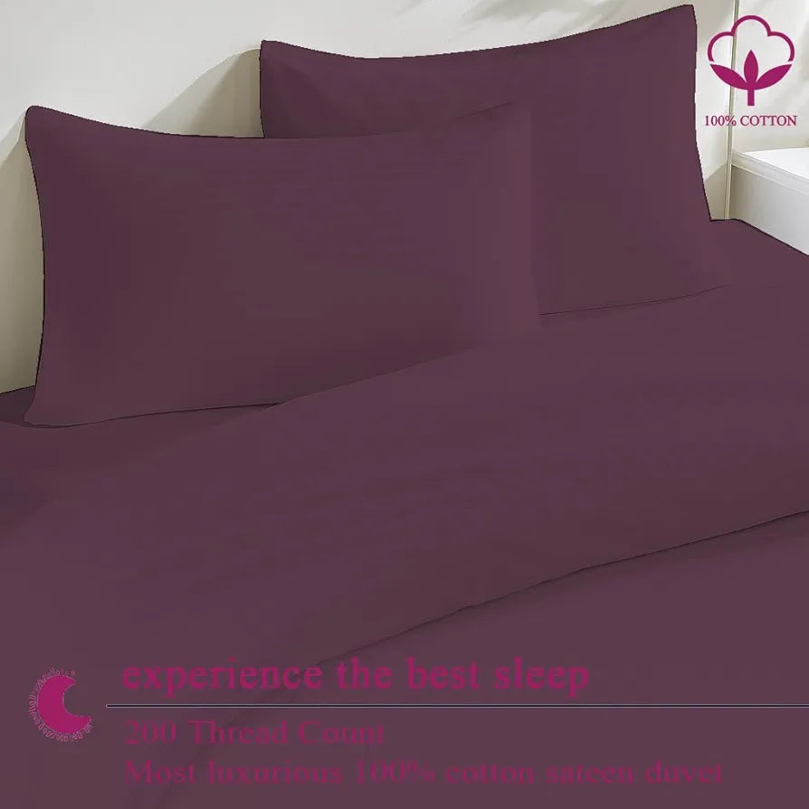 Trance Home Linen Zippered 100% Cotton 200TC Satin Stripe King Size Duvet Cover Quilt Cover Blanket Cover Razai Comforter Cover with 2 Pillow Covers Colour Deep Wine