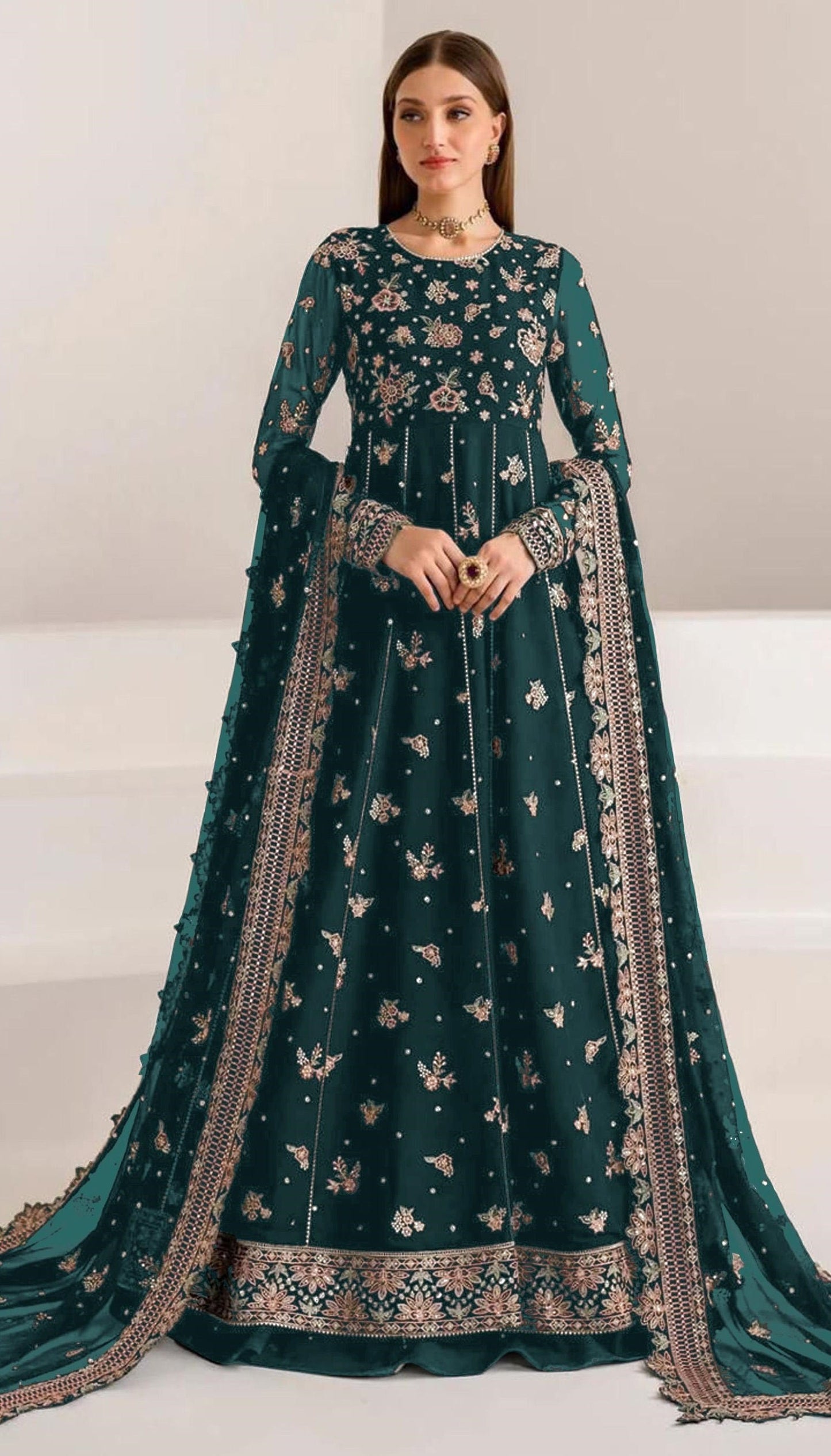 Anaita Teal Green Faux Georgette Sequins Embroidered Salwar Suit