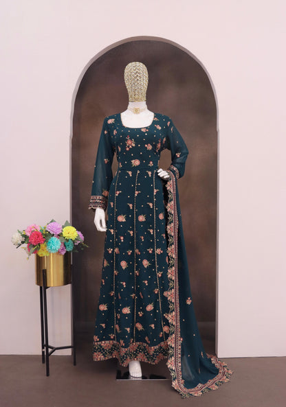 Anaita Teal Green Faux Georgette Sequins Embroidered Salwar Suit