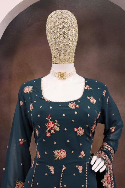 Anaita Teal Green Faux Georgette Sequins Embroidered Salwar Suit