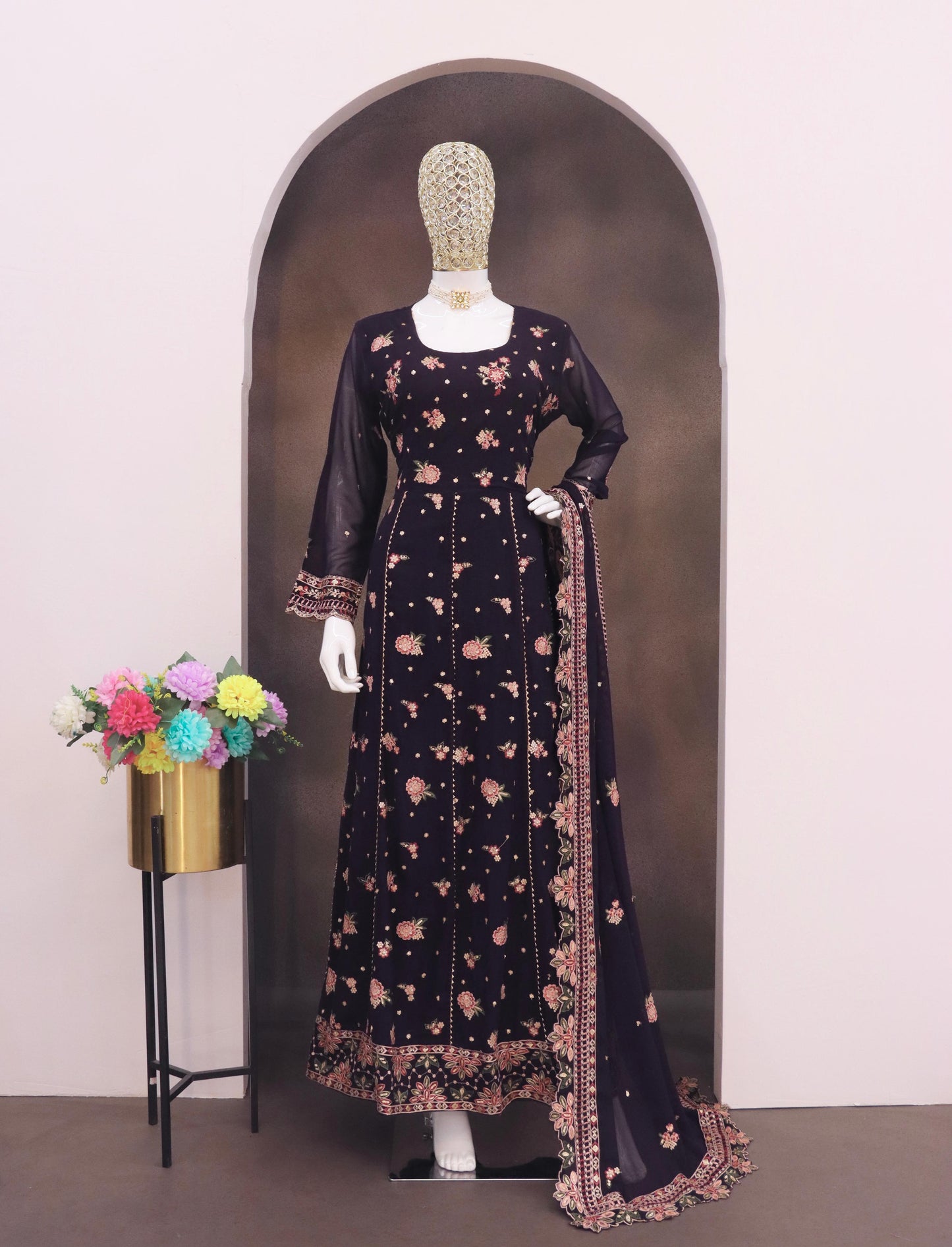 Anaita Purple Faux Georgette Sequins Embroidered Salwar Suit