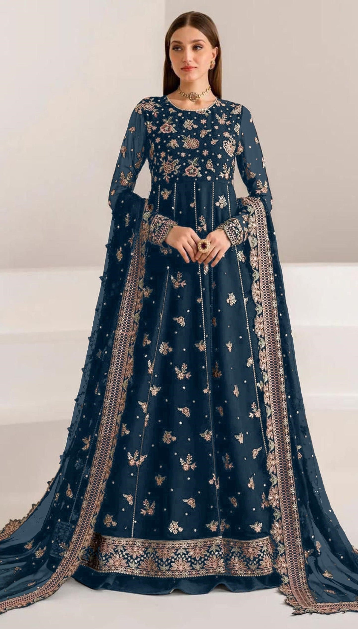 Anaita Navy Blue Faux Georgette Sequins Embroidered Salwar Suit
