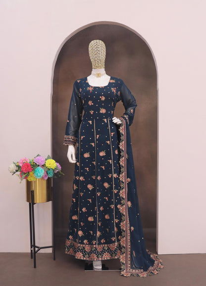 Anaita Navy Blue Faux Georgette Sequins Embroidered Salwar Suit