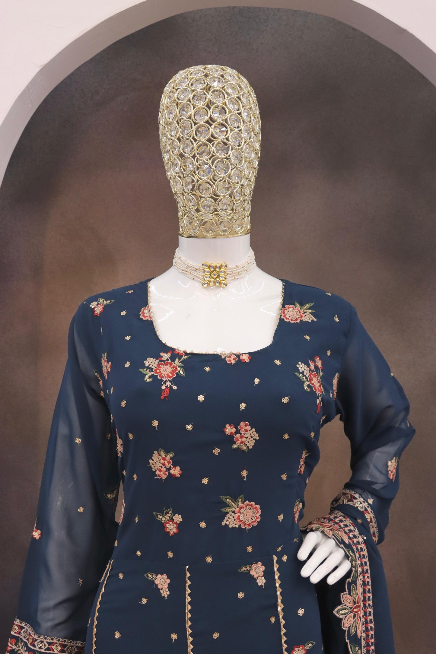 Anaita Navy Blue Faux Georgette Sequins Embroidered Salwar Suit