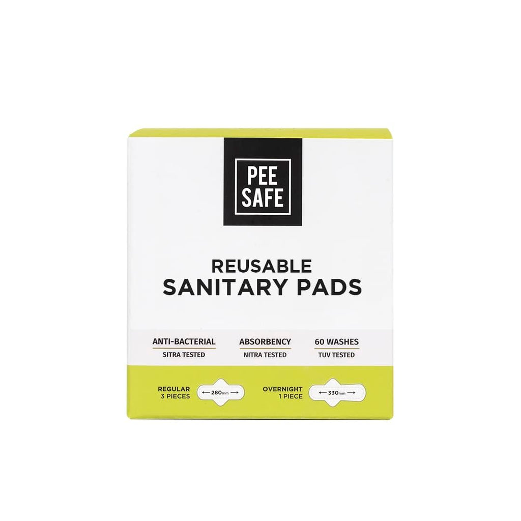 PEESAFE Reusable Sanitary Pads | (3 Regular Pads + 1 Overnight Pad + 1 Leak Proof Pouch) | Lasts Up To 1 Year | Highly Absorbent & Skin Friendly, Pack of 4