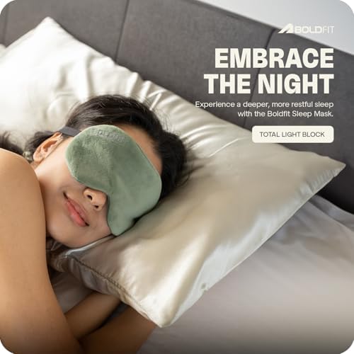 Boldfit Eye Mask for Sleeping with Adjustable Strap Super Soft Sleep Masks Blind Fold for Comfortable Travelling Sleep Mask Pad for Girls Eye Masks Blind Folds for Sleeping - Green Grey (Pack of 2)