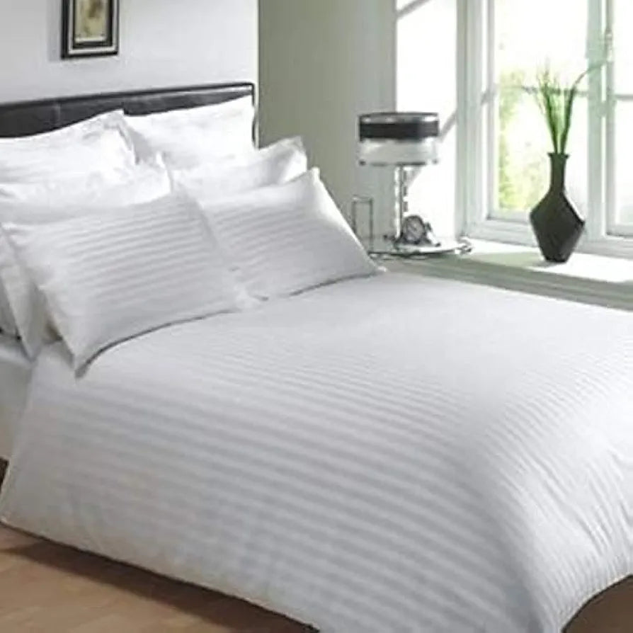Trance Home Linen 400 TC 100% Cotton Queen Sheet Set 4pcs -1 Fitted Sheet +1 Flat Sheet and 2 Pillow Covers Colour White Stripes