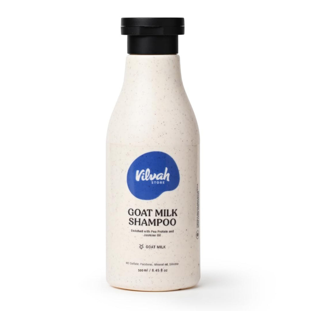 Vilvah Goat Milk Shampoo | with Ceramides for Dry & Frizzy Hair | Nourishing Natural Shampoo that Strengthens, Smoothens & Adds Shine | Sulphate-Free Hair Cleanser for Men & Women | 500ml