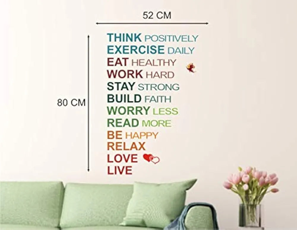 Heaven Decors Family Love Live and Think Quote Wall Sticker for Living Room Multicolour