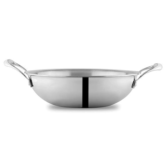 Attil Triply Stainless Steel Kadai for Kitchen With Induction Base Kadhai and Heavy Duty Kadhai | 24cm, 2.5 Litres