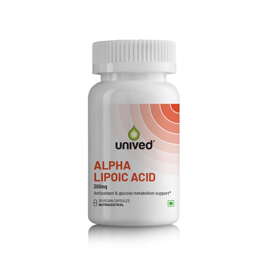 Unived Alpha Lipoic Acid 300 mg | Healthy Blood Sugar Level | Boosts Liver Function | Boosts Energy Production | 30 Vegan Capsules |
