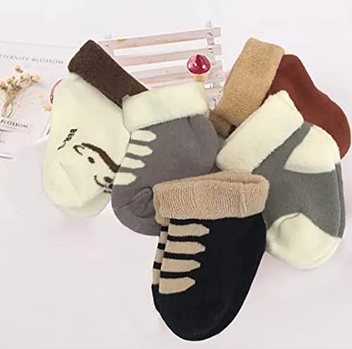 Khillayox New Born Baby Ankle Length Socks Woolen Socks For Baby Boys And Baby Girls Warm Thick Terry Socks For Kids Infants Socks (Asoorted Colors And Designs) Pack Of 6 Pair,Assorted