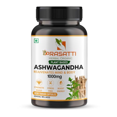 Prasatti Herbal Organic Plant Based Ashwagandha Supplements 1000 Mg Contains Ashwagandha Roots Extract - 120 Veg Caps