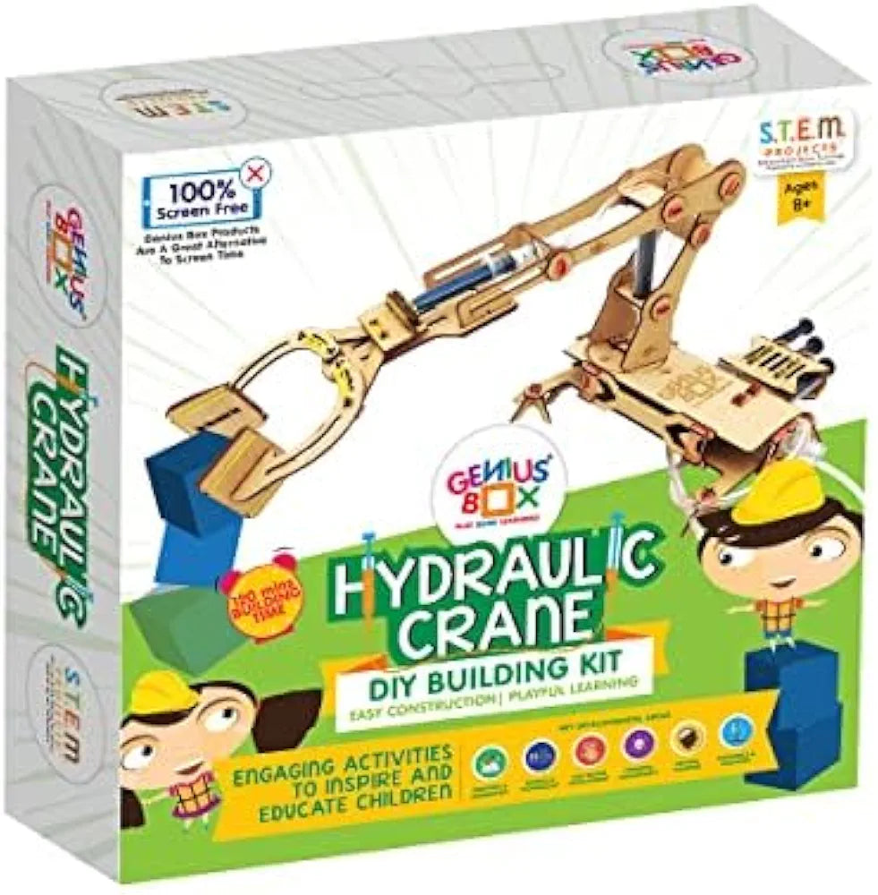 Genius Box Hydraulic Crane Fun Toy DIY Science Kit for Kids 8years and Up, STEM Toy, Learning Kit, Educational and Construction Based Activity Game
