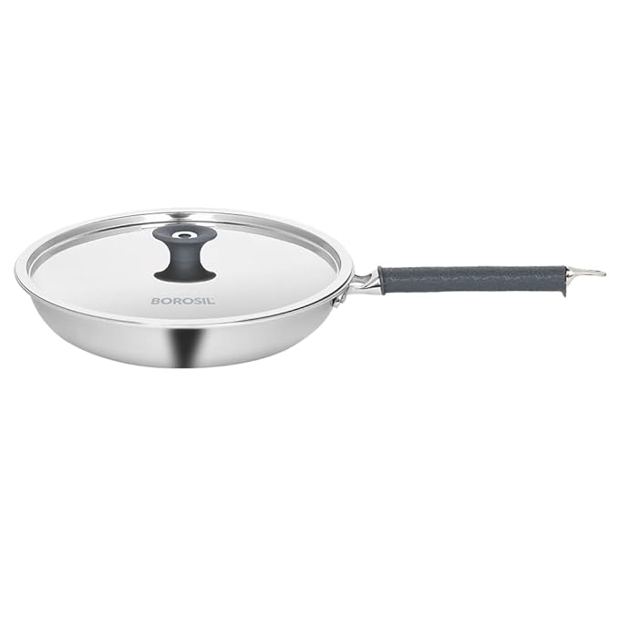 Borosil Cookfresh Tri-ply Stainless Fry Pan With Lid | Induction Friendly | 1.9 Litres | 24 Cm