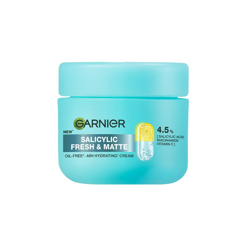 Garnier Fresh & Matte Salicylic Acid Sorbet Moisturizer Cream, Salicylic Acid + Niacinamide + Vitamin C, 9x Lighter Sorbet Cream, For Hydration & Oil Control, Suitable for Oily to Normal & Combination Skin, 90g