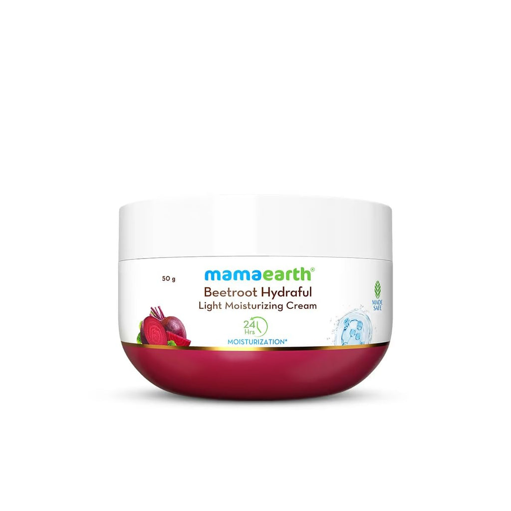 Mamaearth Beetroot Hydraful Light Moisturizing Cream with Beetroot & Hyaluronic Acid for Hydrated Pink Glow - 50 g | 24 Hrs Long-lasting Moisturization | For Face, Hand & Body | Non-Greasy & Quick Absorbing