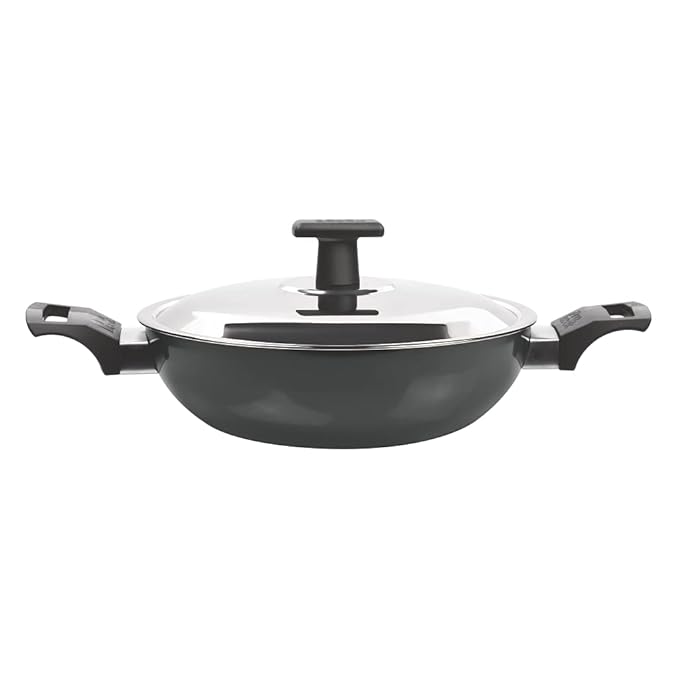 Milton Pro Cook Hard Anodized Kadhai With Stainless Steel Lid, 26 Cm / 3.4 Litre - 1900 gms