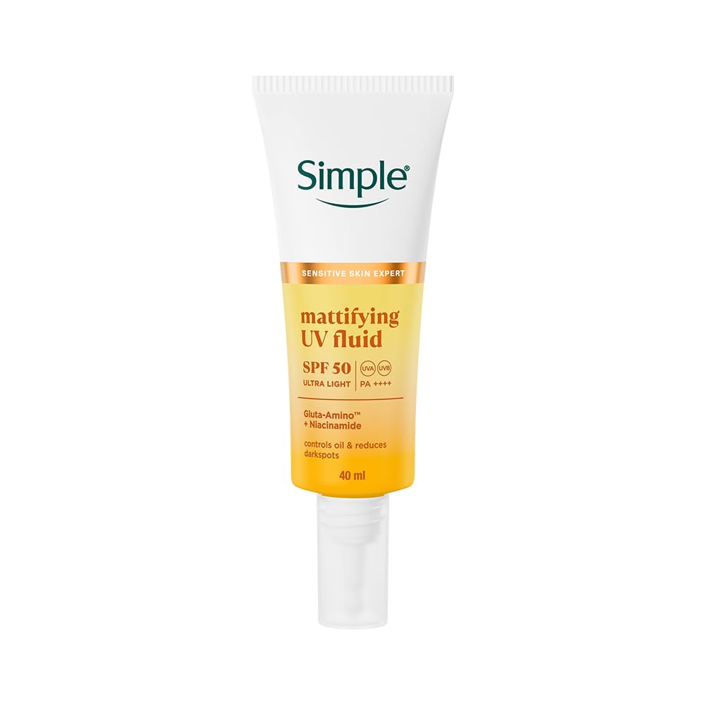 Simple Mattifying UV Fluid |SPF 50 PA++++ | With Niacinamide & GlutaAmino Technology| Sunscreen for Oily Skin & Dark Spots |Ultra Lightweight & Non-Sticky | UVA UVB & Bluelight protection | 40ml