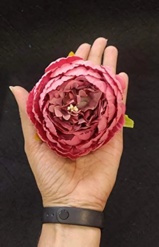 6 Pcs Artificial Fabric Rose Flower Heads Handmade Peony Style Flowers Dark Pink