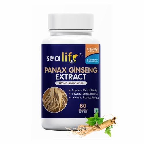 Sea Life Panax Ginseng | Korean Red Ginseng Supplement for Men & Women, Root Extract Powder for Energy and Stress Management (60 Tablets).