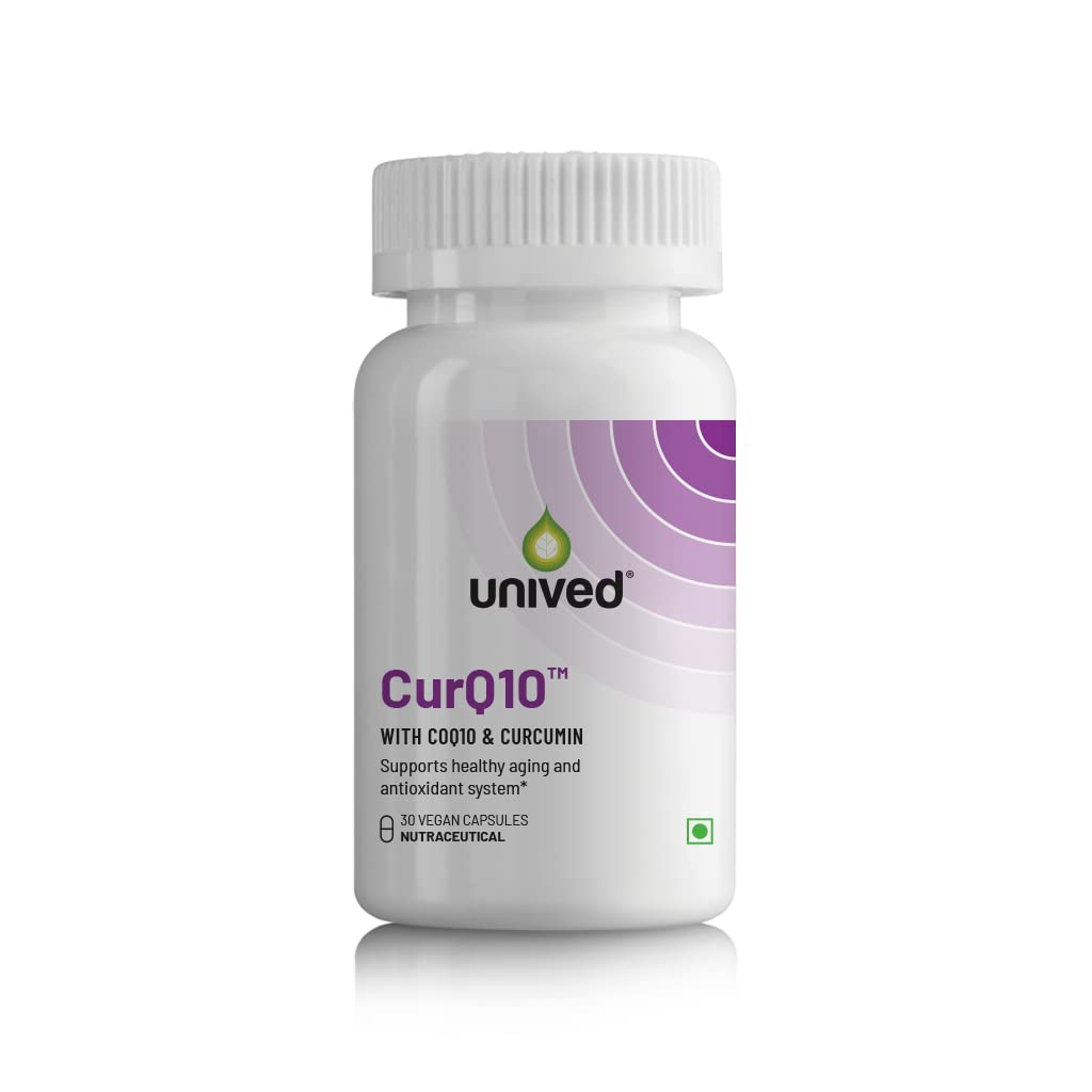 Unived CurQ10 | High dose blend of 300mg CoQ10 with 100mg Curcumin | Powerful Antioxidant for Heart Health & Overall Wellbeing | 30 Vegan Capsules