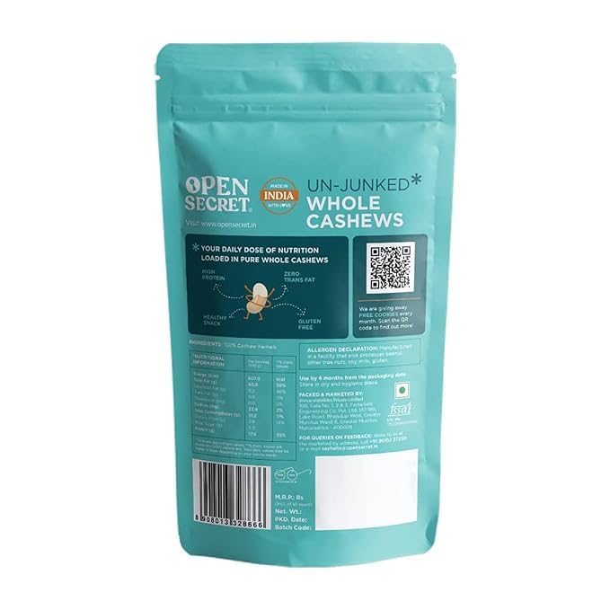 Open Secret Premium Cashew | 900g | Whole Cashew Nuts, Dry Fruits, Kaju, Healthy Snacks, Cashews, Cashew 900gm, Healthy Dry Fruits, Nutritious, Gluten Free & High Protein (Pack of 1)