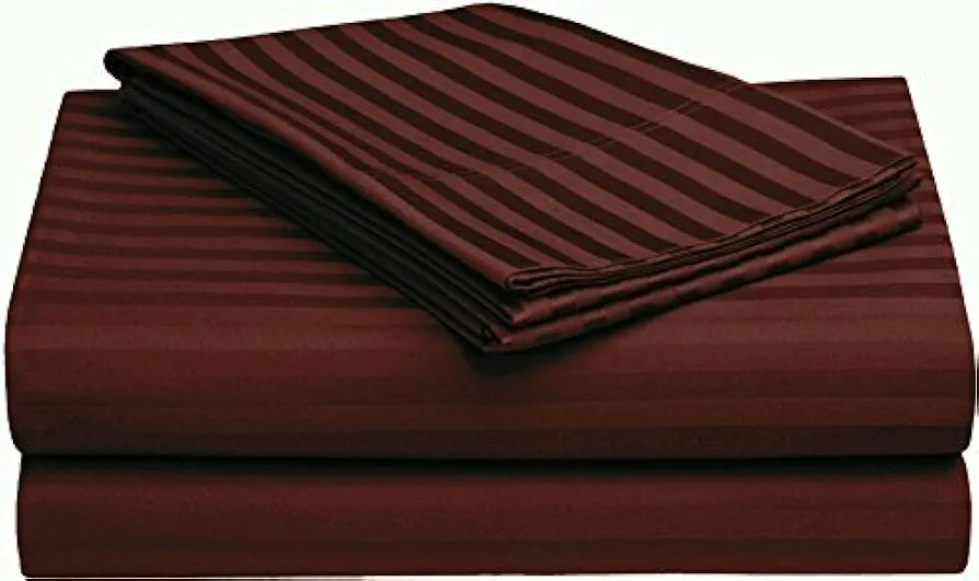 Purav Light Microfiber Flat Double Bed Bedsheet Plain Striped Cotton Bedsheet with 2 Pillow Covers for King Size Bed 340 TC Breathable Wrinklefree Coffee Color