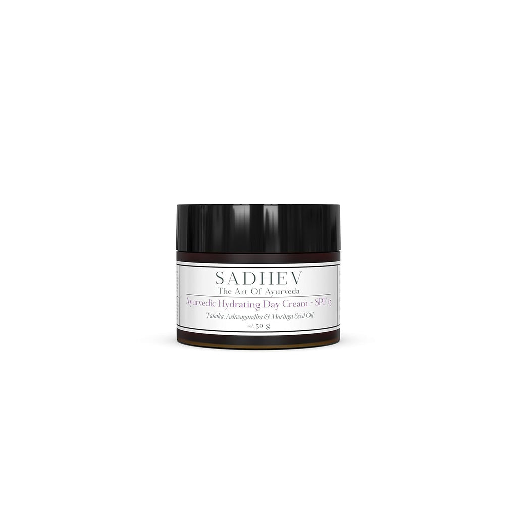 Sadhev Ayurvedic Hydrating Day Cream SPF 15 with Goodness of Tanaka, Ashwagandha & Moringa Seed Oil - 50gm (Pack of 1)_GWP