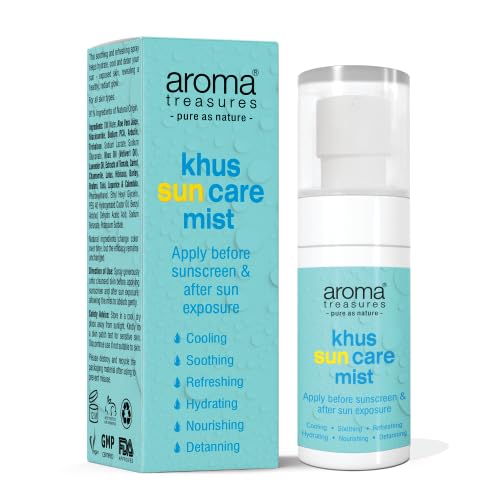 Aroma Treasures Khus Sun Care Mist 60ml | Cooling & Soothing Face & Body Spray | Hydrating Sun Care Mist with Essential Oils | Detan, Refresh & Nourish Skin | Apply Before Sunscreen & After Sun Exposure