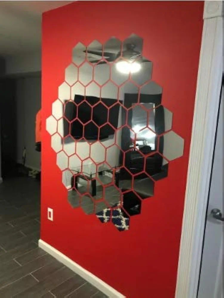 Bikri Kendra Hexagon 35 Silver with 20 Butterfly Silver Decorative Mirror Sticker for Wall Wall Stickers for Hall Room Bed Room