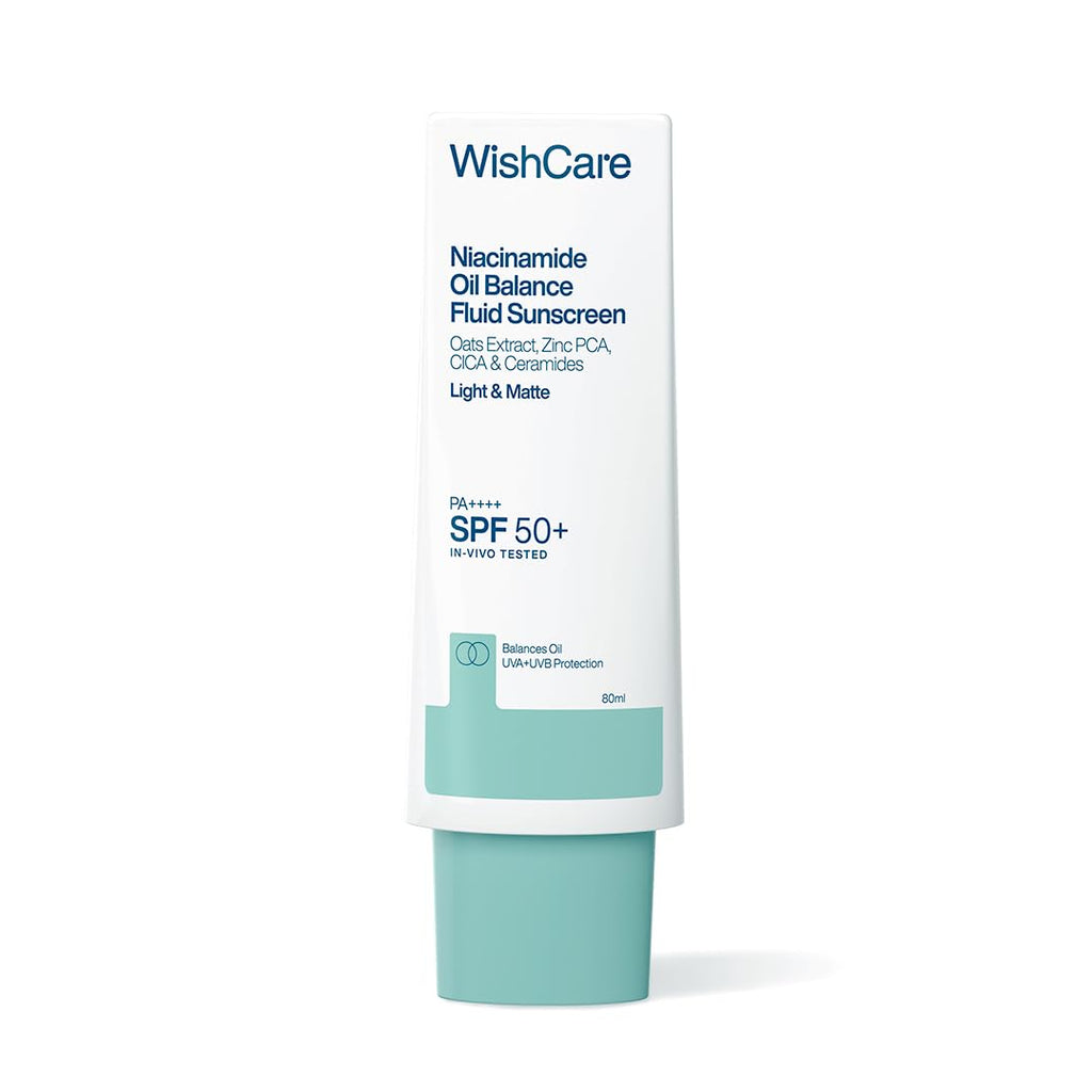 WishCare Niacinamide Oil Balance Fluid Sunscreen SPF 50 PA++++, 80ml | In-Vivo Tested, Lightweight & No White Cast, Photostable Sunscreen For Oily Skin with 8Hrs+ SPF Protection, For Women & Men