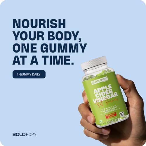 Boldfit Boldpops Apple Cider Vinegar Gummies with Mother and Vitamin B12 for Digestion Immunity Energy Support Green Apple Flavour Gluten Free 30 Gummies