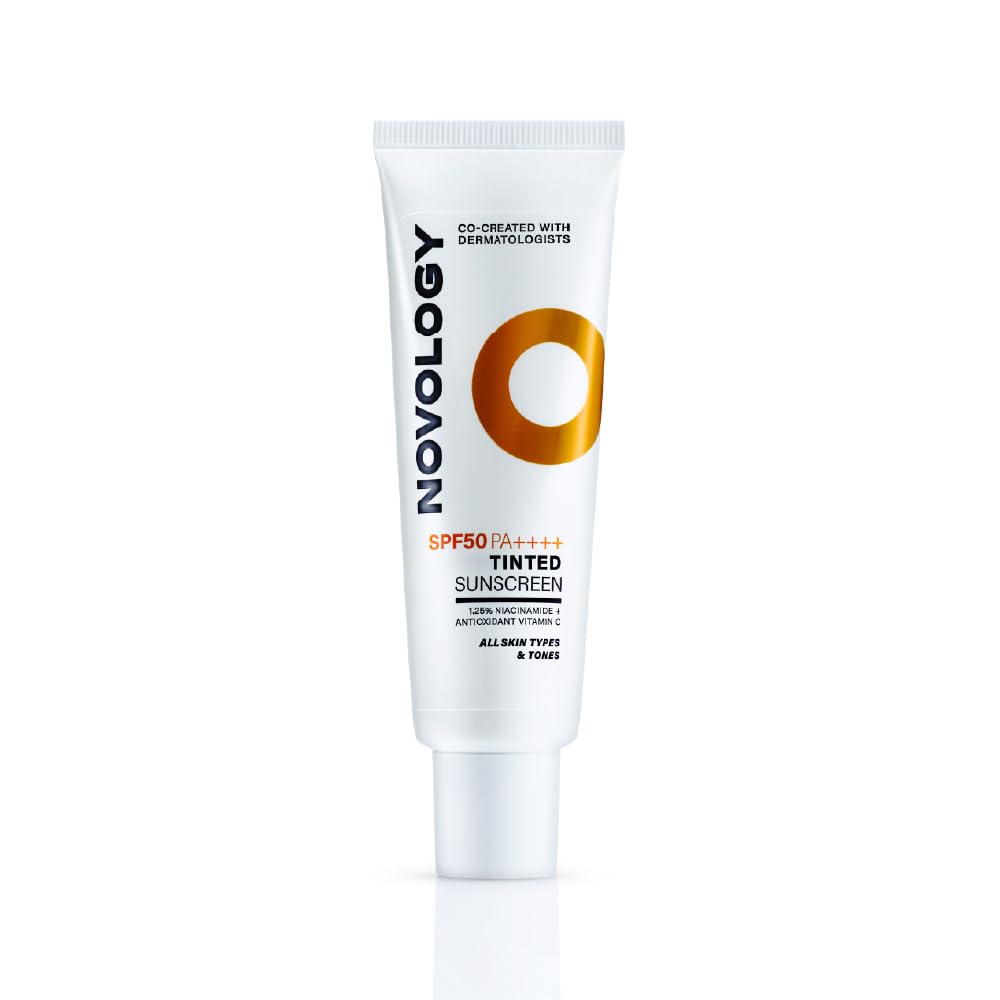 Novology SPF 50 PA++++ Tinted Sunscreen for Pigmentation, Dark Spots and Acne Marks | Blends into Natural Finish | For All Skin Types | 50 g