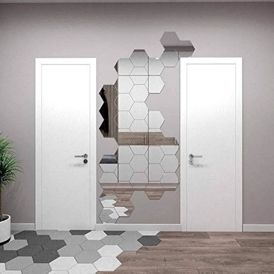 Bikri Kendra Hexagon Stickers for Wall Hexagon Mirror Stickers Acrylic Wall Decor Sticker Hexagonal Mirror Wall Sticker