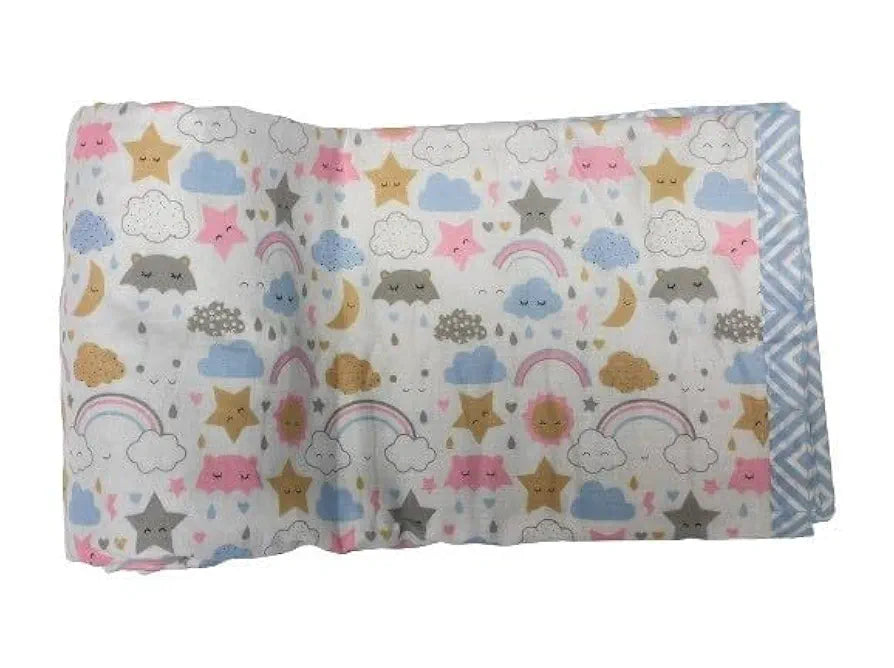 Trance Home Linen Pure Malmal Cotton Multipurpose Baby Dohar 3-Layered Baby Swaddle Blanket Colour Blue Stars and Clouds