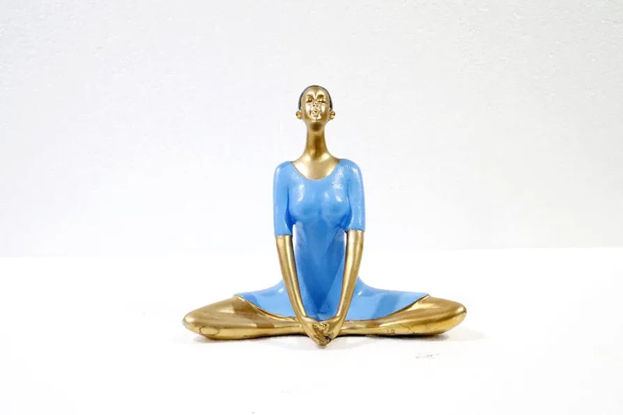 Jaipur Ace Yoga Lady Polyresin Face Up Blue Themed Statue Creative Abstract Design Art Figurine Yoga Lady (Blue Gold)