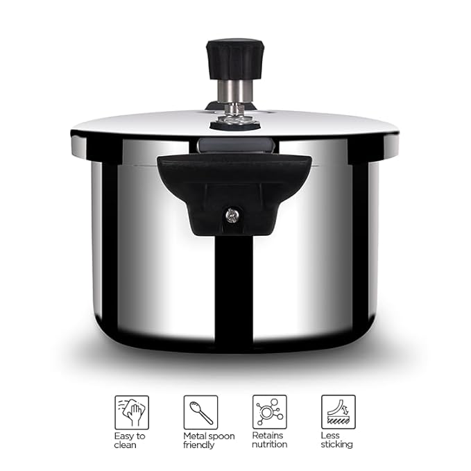 Arttdinox Stellar Stainless Steel Triply 5 Ltrs Mirror Finish Pressure Cooker With Gasket | Rivetless Handle