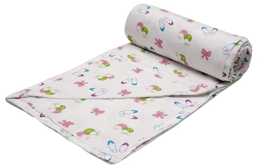 Trance Home Linen 150 GSM Pure Cotton Reversible TC - 200 Dohar Single Bed Size AC Blanket Comforter Colour Pins and Bow Multicolor